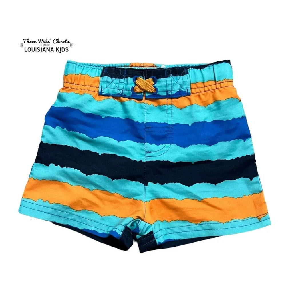 Cat & Jack 12m Orange & Blue Striped Swim Trunks